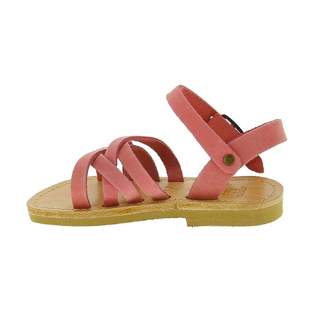Lartigiano Del Cuoio Sandali intrecciati da bambina in pelle nubuck rosa chiaro chiusura con fibbia Sottocosto