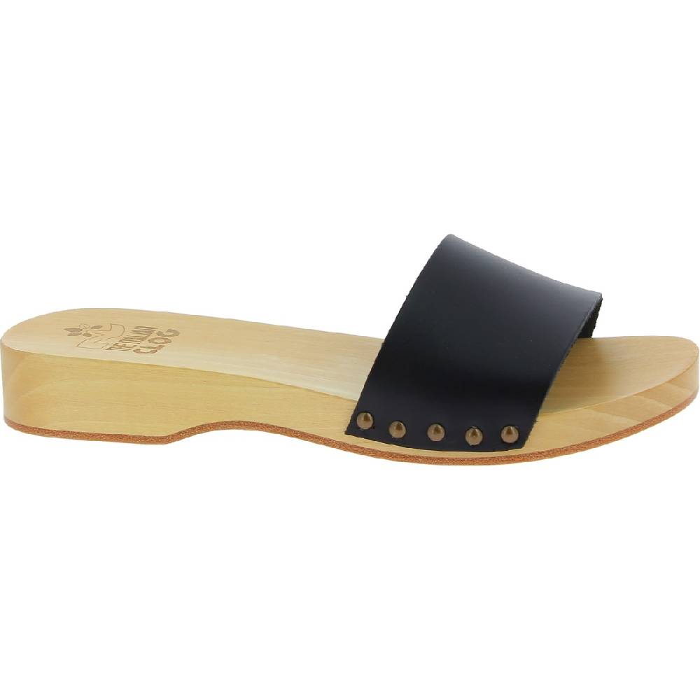 Lartigiano Del Cuoio Zoccoli in legno artigianali da uomo con fascia in pelle nera Outlet