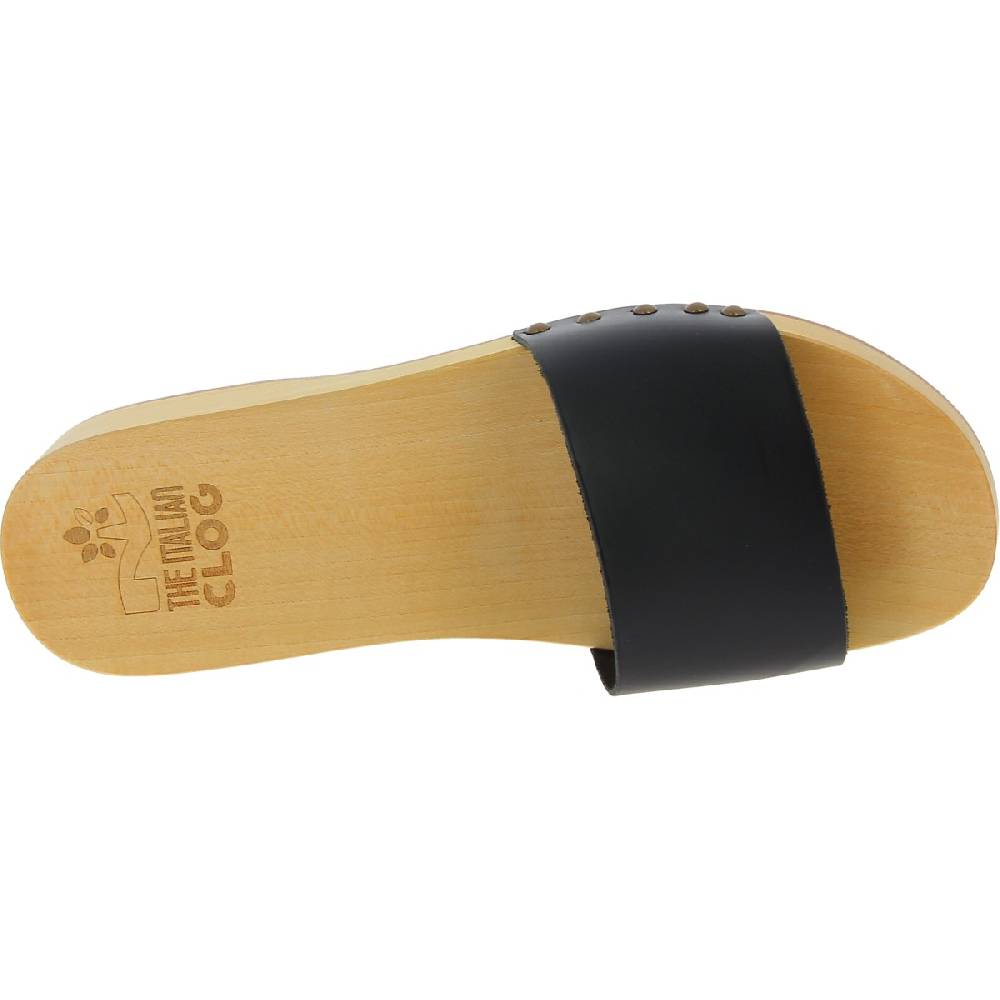 Lartigiano Del Cuoio Zoccoli in legno artigianali da uomo con fascia in pelle nera Outlet
