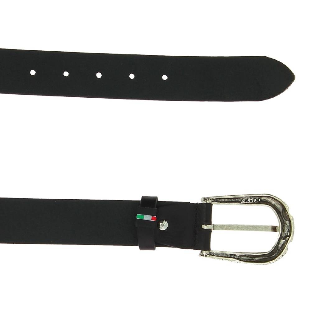 Lartigiano Del Cuoio Cintura in pelle nera con fibbia squamata in metallo Shopping Online