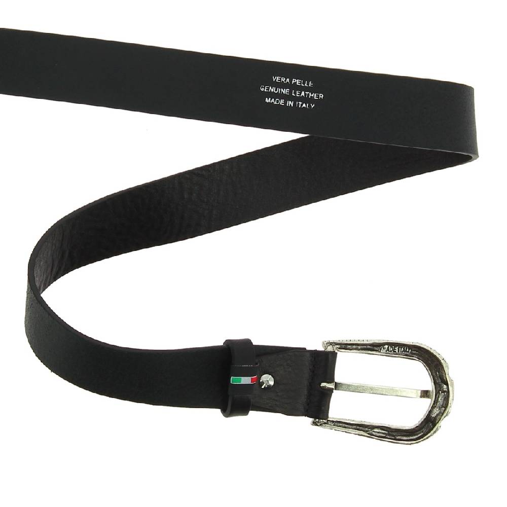 Lartigiano Del Cuoio Cintura in pelle nera con fibbia squamata in metallo Shopping Online