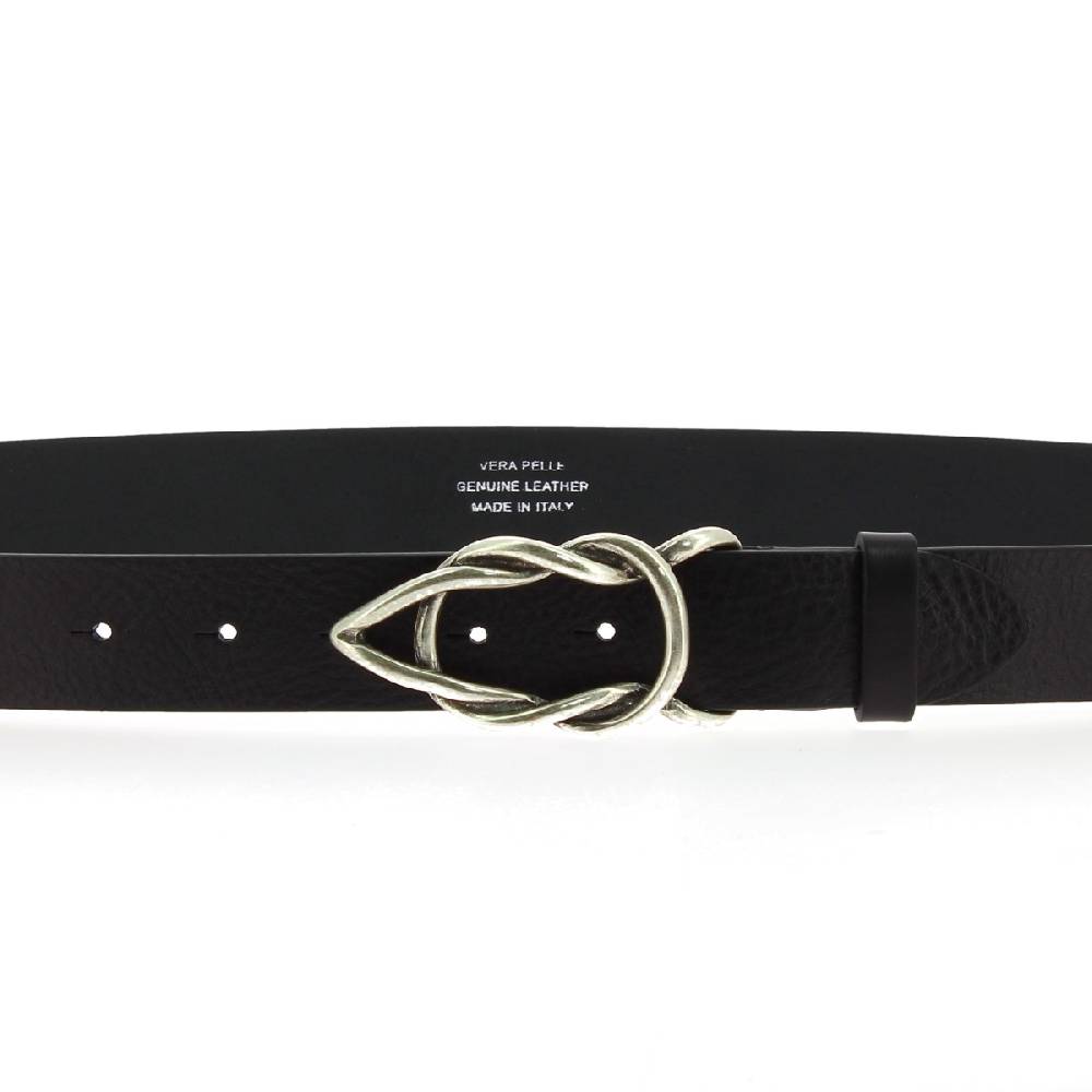Lartigiano Del Cuoio Cintura donna artigianale in pelle nera con fibbia casual in metallo Prezzo Ridotto