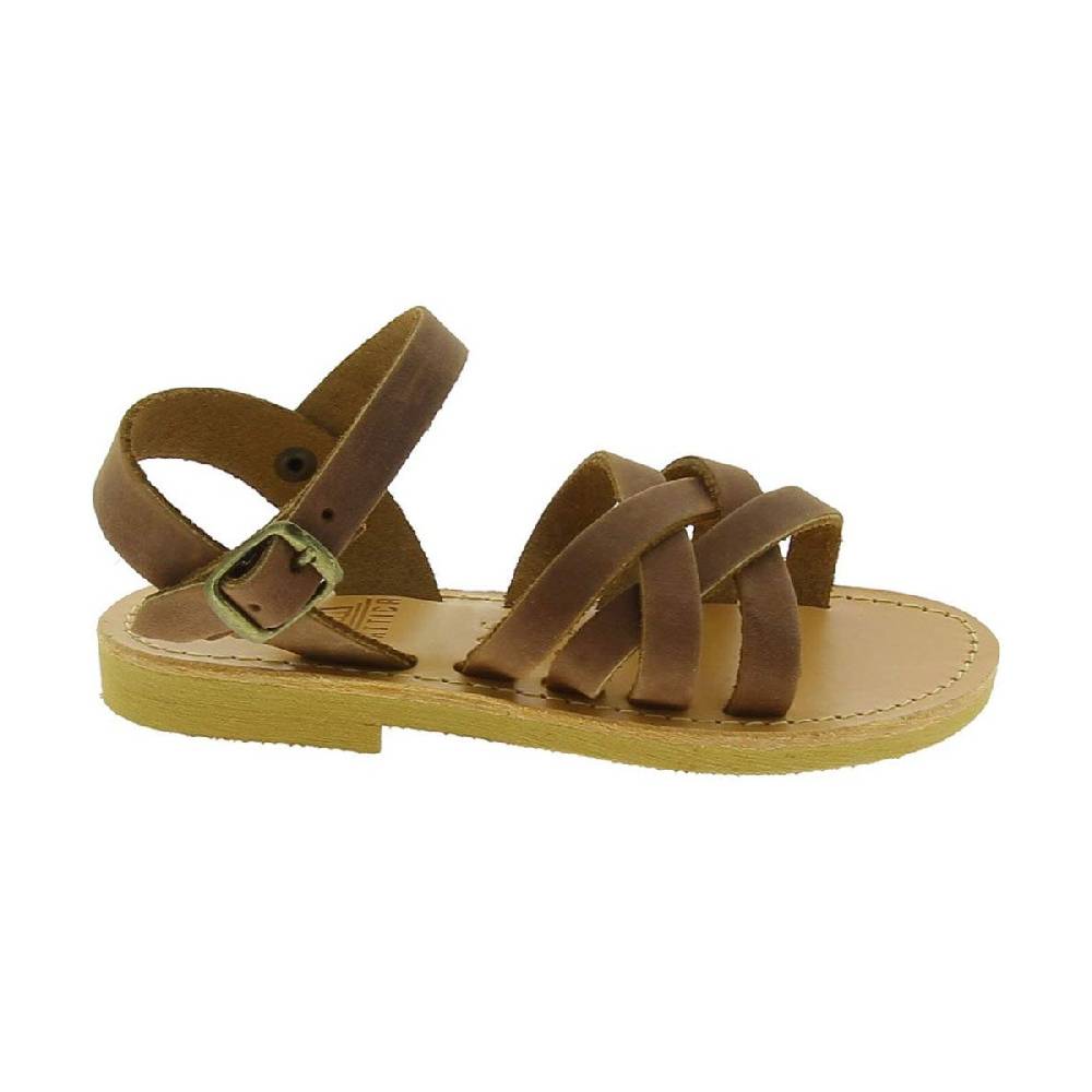Lartigiano Del Cuoio Sandali intrecciati gladiatore da bambino in pelle nubuck marrone chiusura con fibbia Outlet