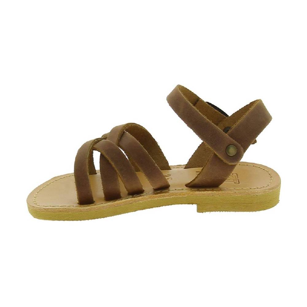 Lartigiano Del Cuoio Sandali intrecciati gladiatore da bambino in pelle nubuck marrone chiusura con fibbia Outlet