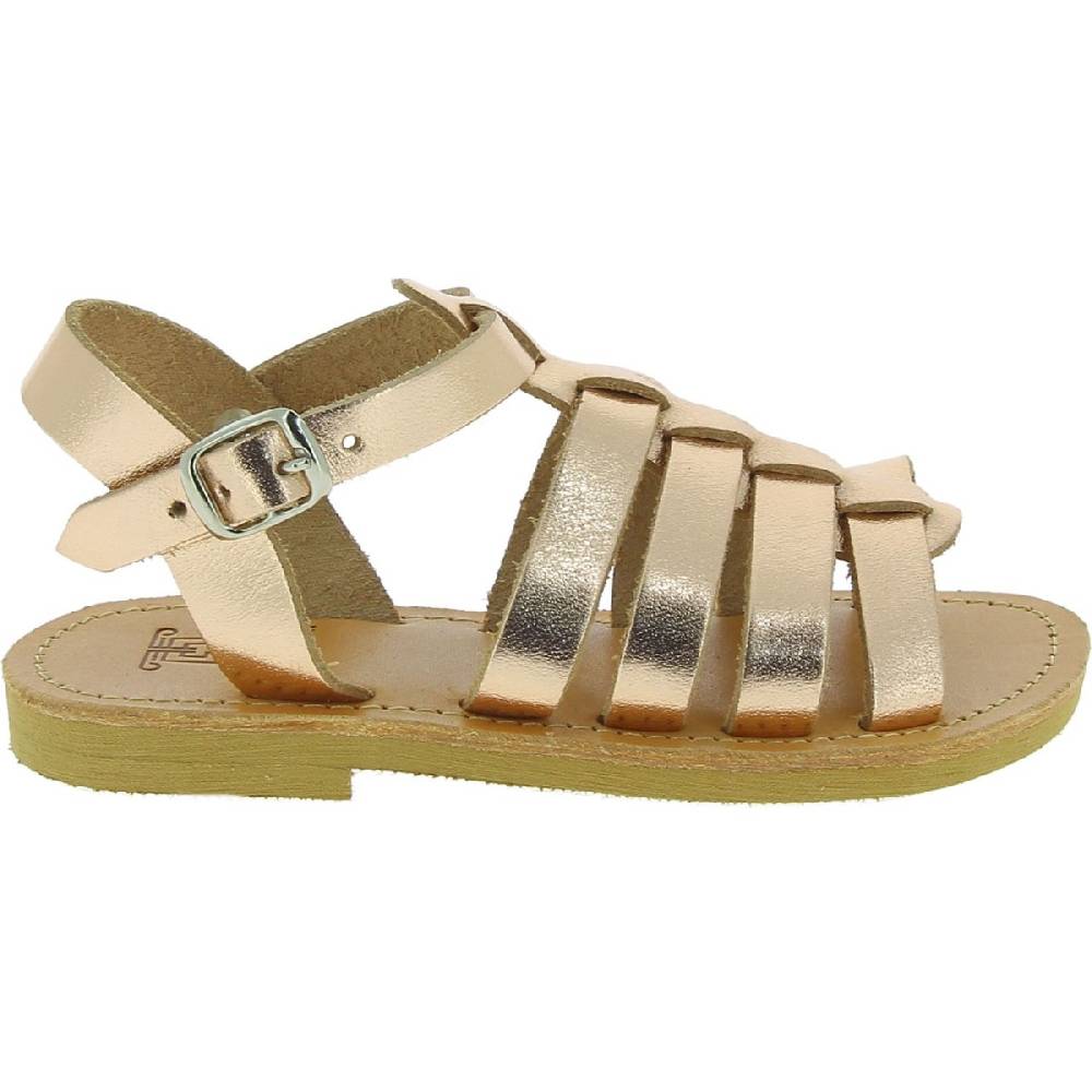 Lartigiano Del Cuoio Sandali gladiatore da bambina in pelle di vitello laminata oro rosa chiusura con fibbia Ultimi due giorni