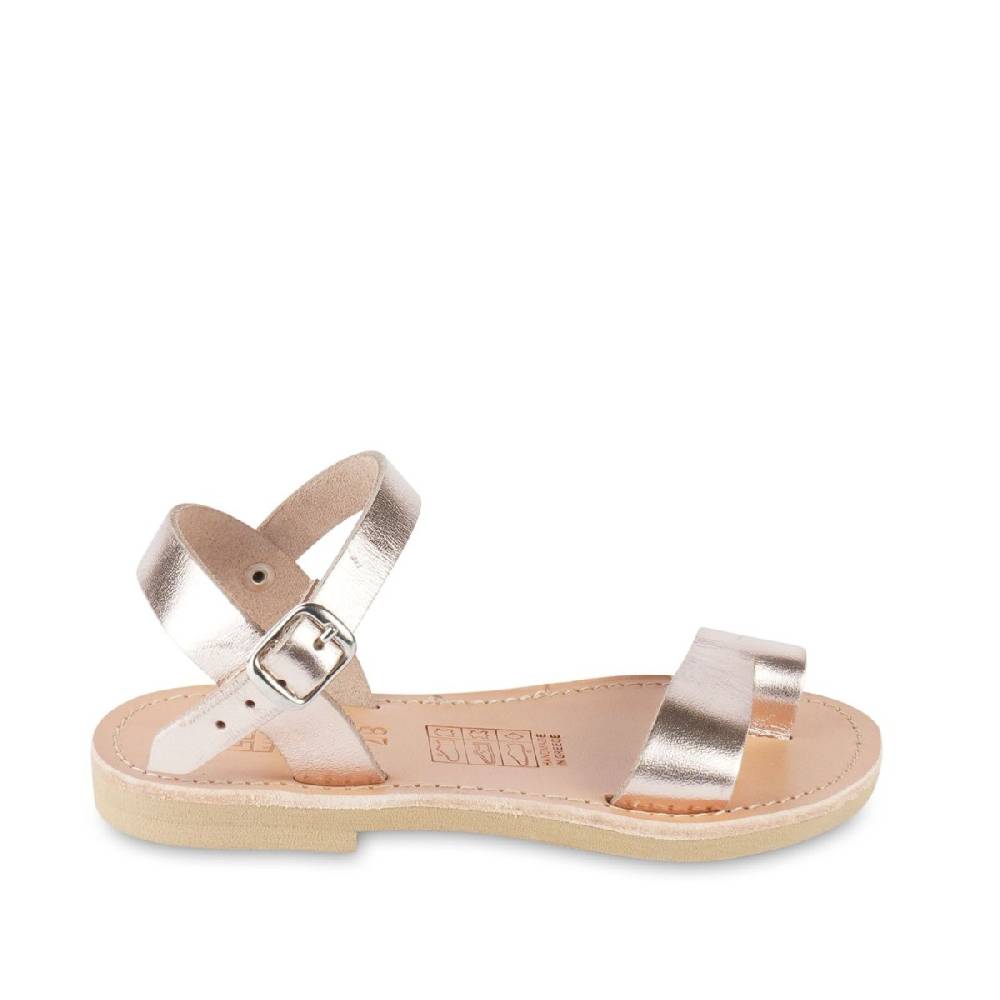 Lartigiano Del Cuoio Sandali infradito da bambina in pelle di vitello oro rosa chiusura con fibbia In Saldo