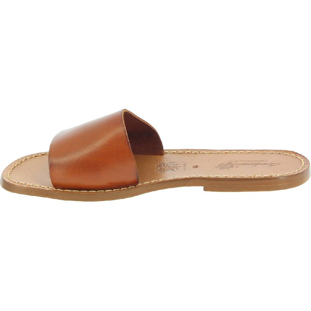 Lartigiano Del Cuoio Ciabatte da uomo in pelle di vitello color cuoio artigianali Nuova