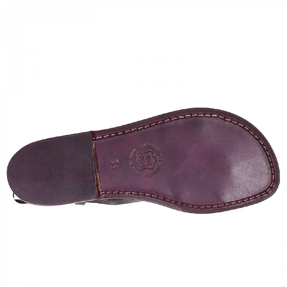 Lartigiano Del Cuoio Sandali cuoio artigianali donna in pelle color prugna In Linea
