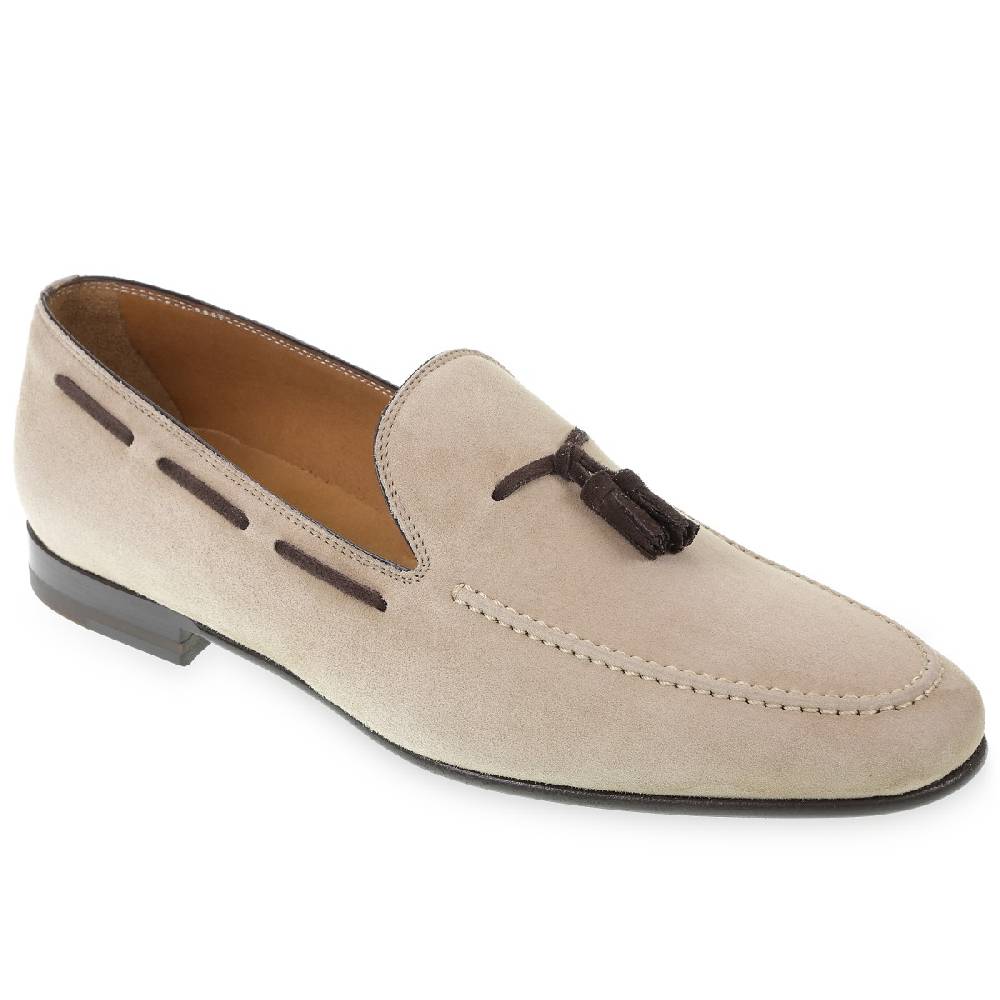 Lartigiano Del Cuoio Mocassino con nappine in pelle di camoscio beige fatto a mano da Fratelli Borgioli Consegna Veloce