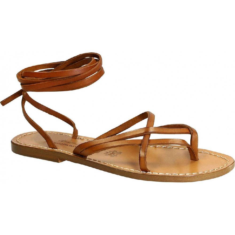 Lartigiano Del Cuoio Sandali alla schiava donna artigianali in pelle color cuoio antico