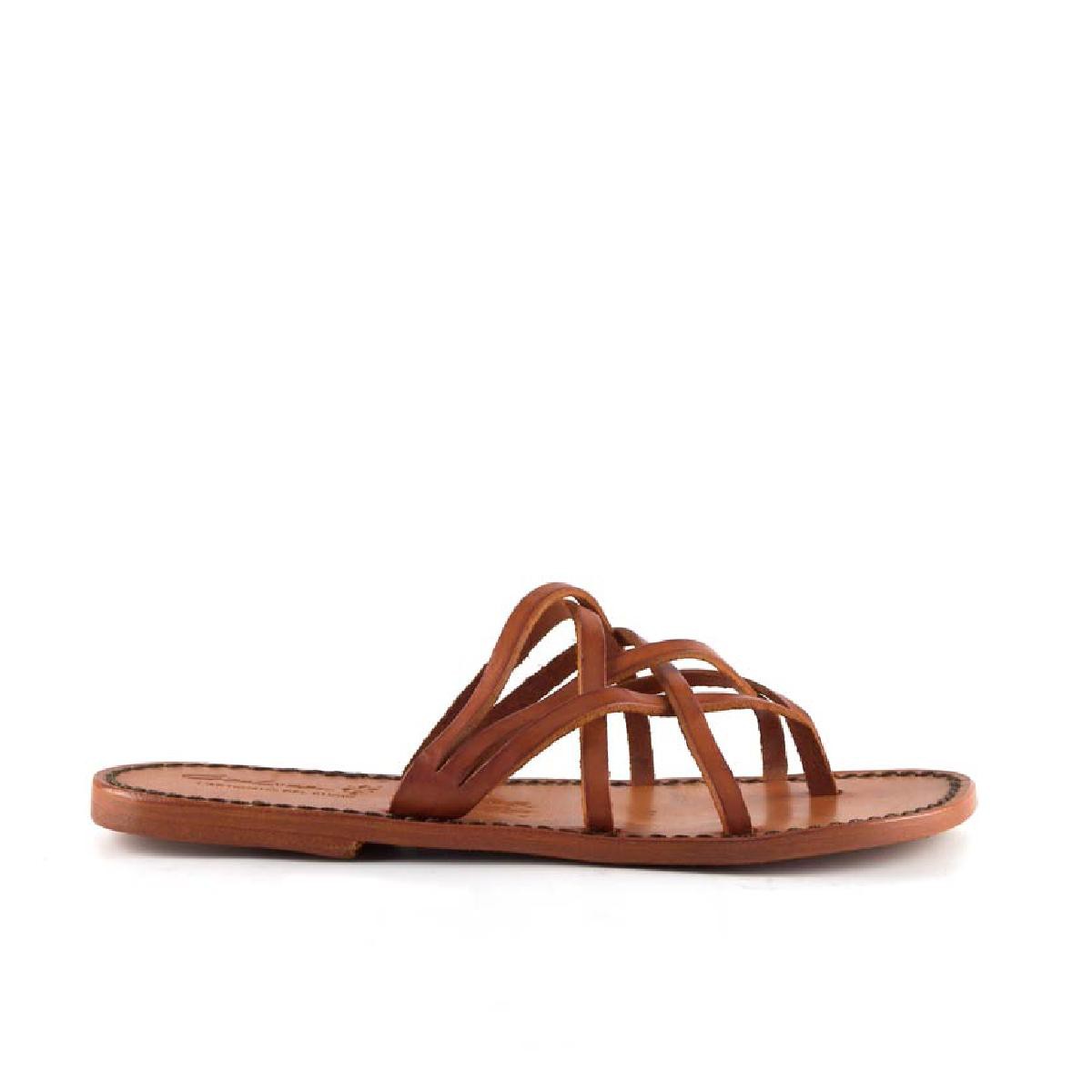 Lartigiano Del Cuoio Infradito intrecciati da donna fatti a mano in pelle arancio con suola in cuoio Sconto