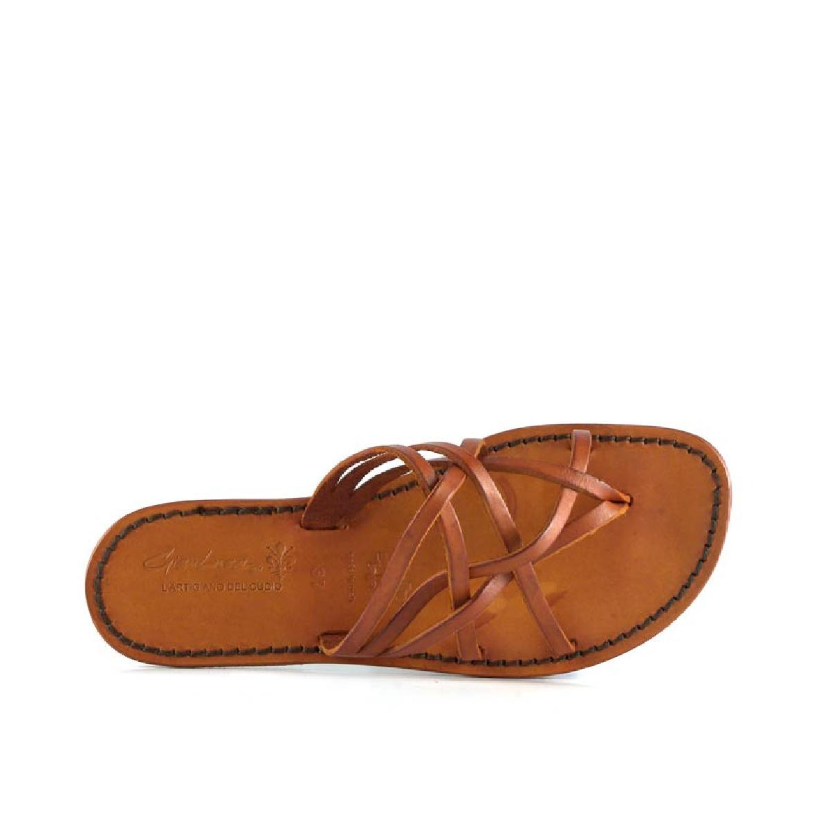 Lartigiano Del Cuoio Infradito intrecciati da donna fatti a mano in pelle arancio con suola in cuoio Sconto