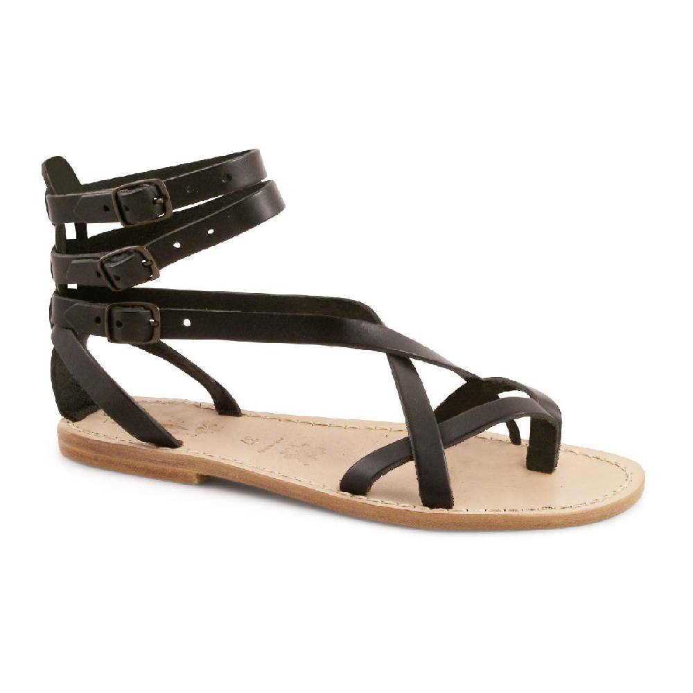 Lartigiano Del Cuoio Sandali gladiatore da donna in pelle nero fatti a mano