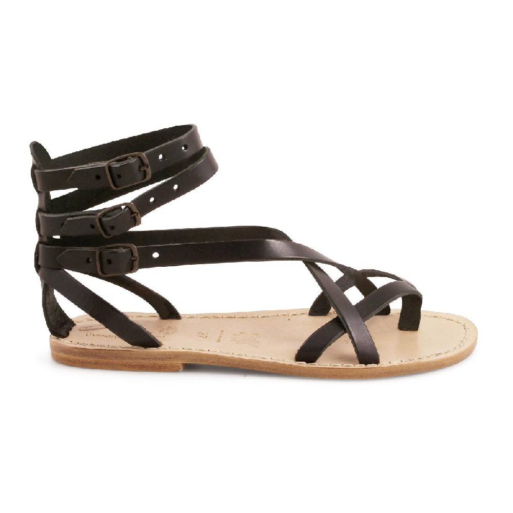 Lartigiano Del Cuoio Sandali gladiatore da donna in pelle nero fatti a mano In Vendita