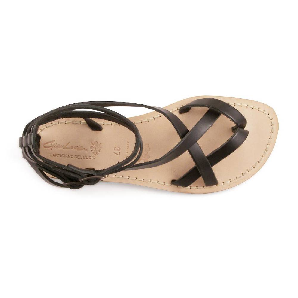 Lartigiano Del Cuoio Sandali gladiatore da donna in pelle nero fatti a mano In Vendita