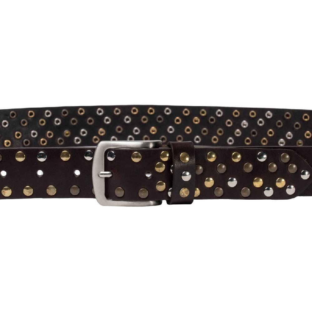 Lartigiano Del Cuoio Cintura borchiata in pelle marrone scuro di 3,5 cm unisex Hotsell