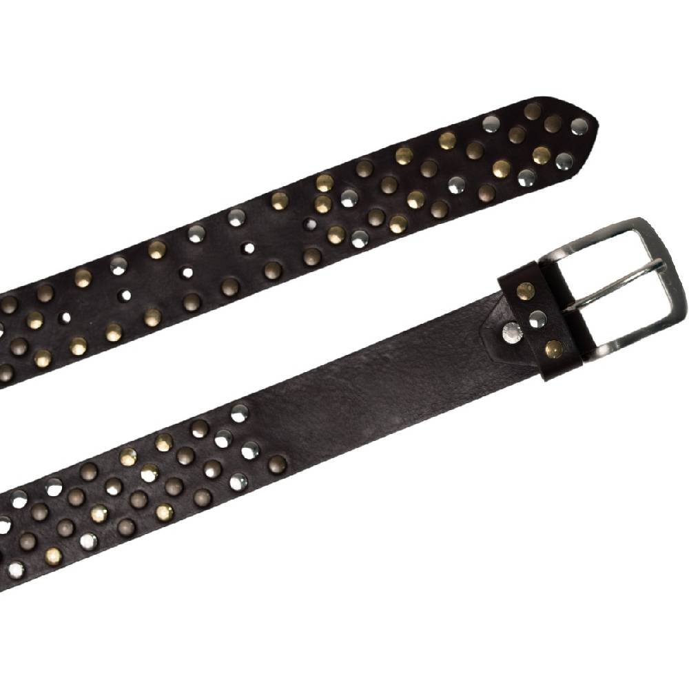 Lartigiano Del Cuoio Cintura borchiata in pelle marrone scuro di 3,5 cm unisex Hotsell