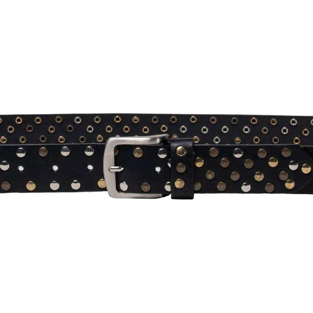 Lartigiano Del Cuoio Cintura in pelle nera con borchie metalliche unisex Vendita Calda