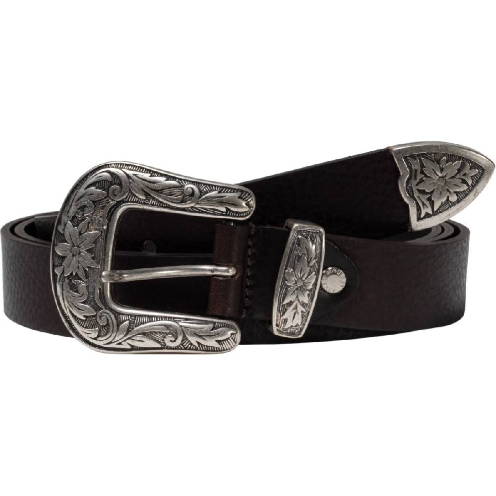 Lartigiano Del Cuoio Cintura western donna in pelle marrone scuro con fibbia in metallo Saldi Di Fabbrica