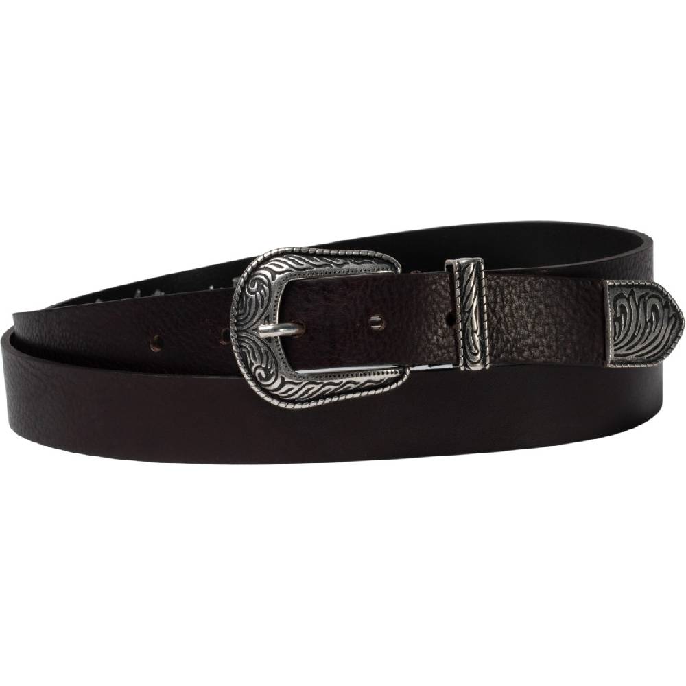 Lartigiano Del Cuoio Cintura western donna in pelle marrone con puntale in metallo inciso