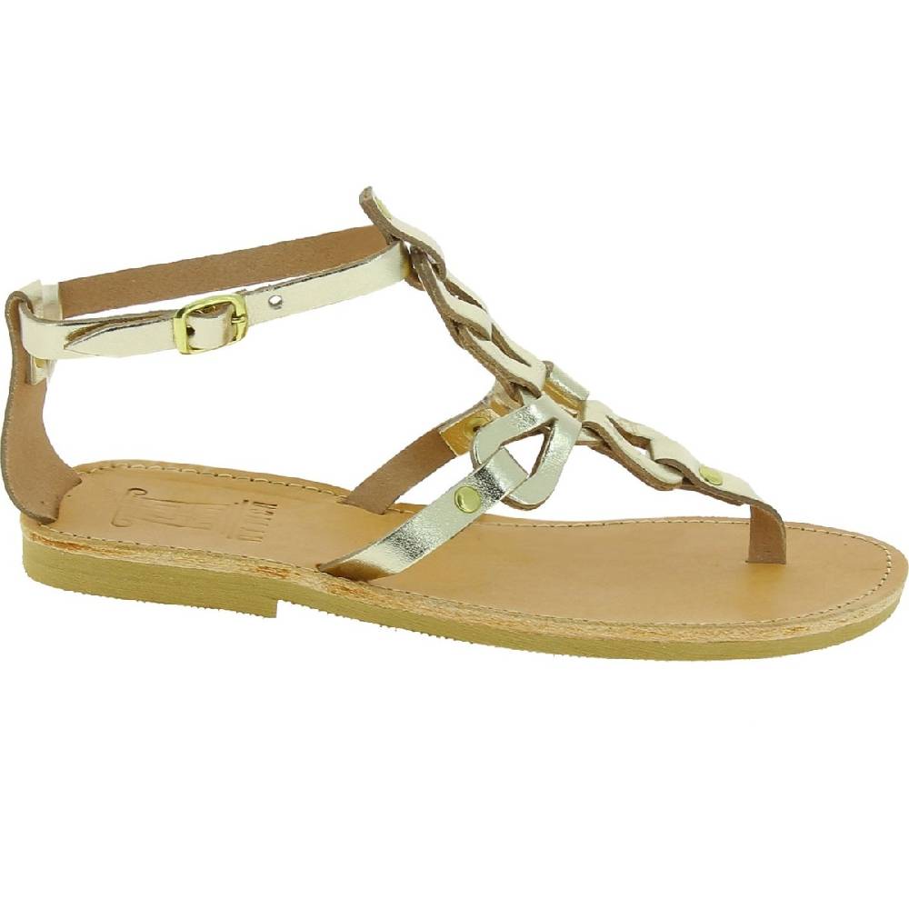 Lartigiano Del Cuoio Sandali infradito da donna con lacci incrociati fatti a mano in pelle di vitello laminata oro Sconto