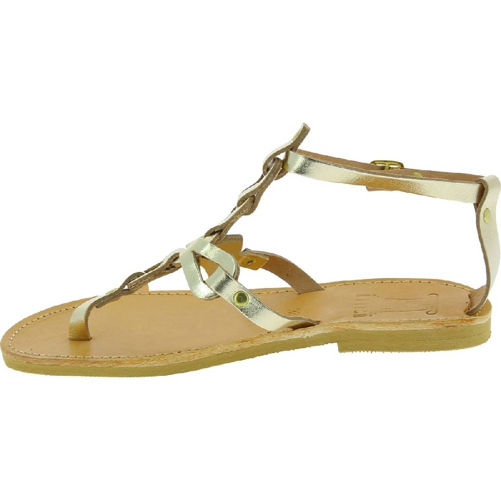 Lartigiano Del Cuoio Sandali infradito da donna con lacci incrociati fatti a mano in pelle di vitello laminata oro Sconto