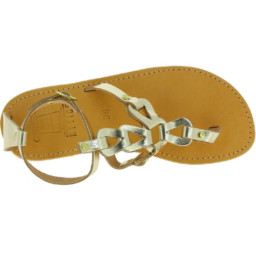 Lartigiano Del Cuoio Sandali infradito da donna con lacci incrociati fatti a mano in pelle di vitello laminata oro Sconto
