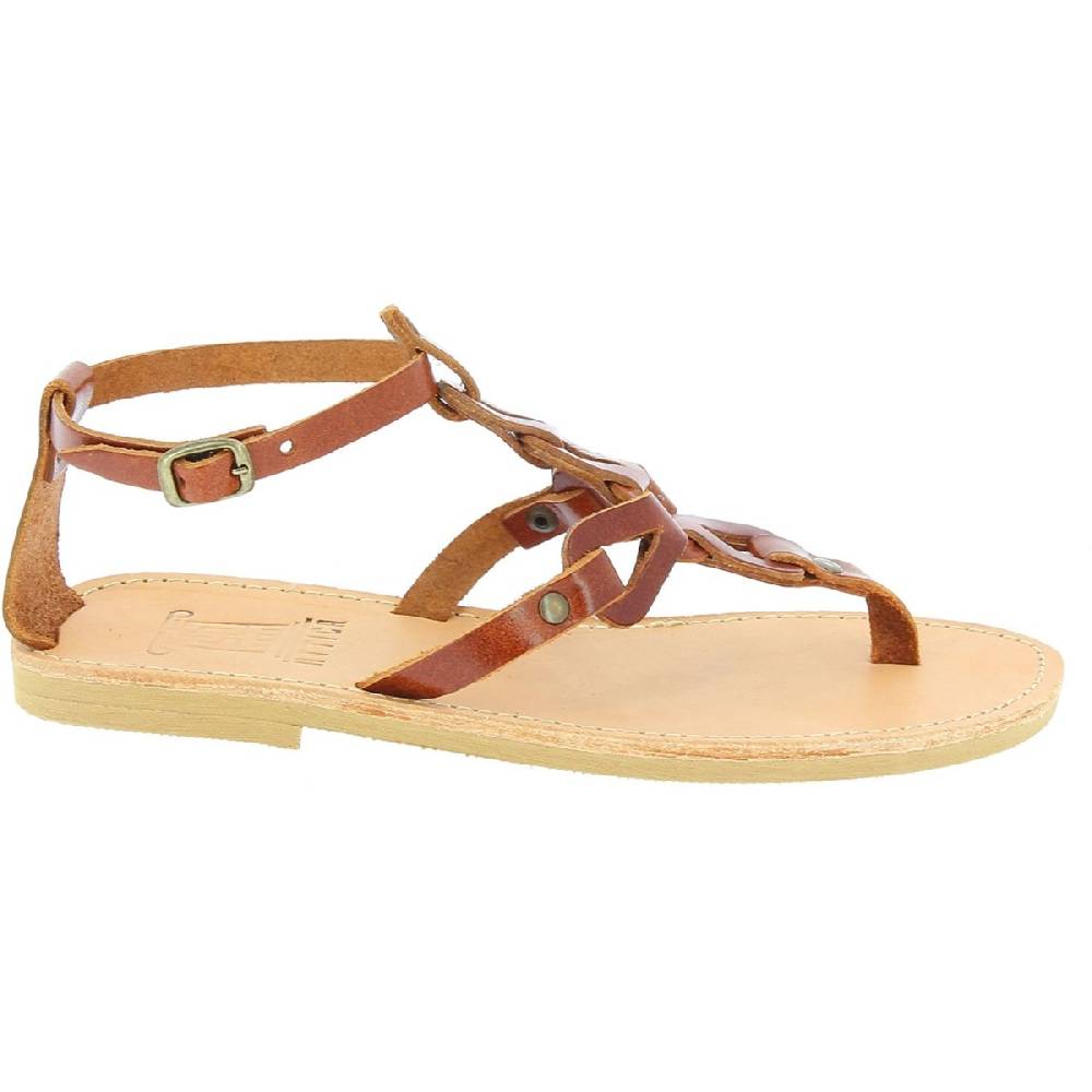 Lartigiano Del Cuoio Sandali infradito da donna con lacci incrociati fatti a mano in pelle di vitello marrone Offerta