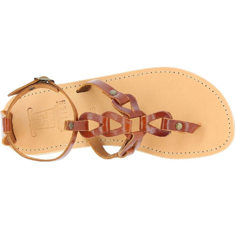 Lartigiano Del Cuoio Sandali infradito da donna con lacci incrociati fatti a mano in pelle di vitello marrone Offerta