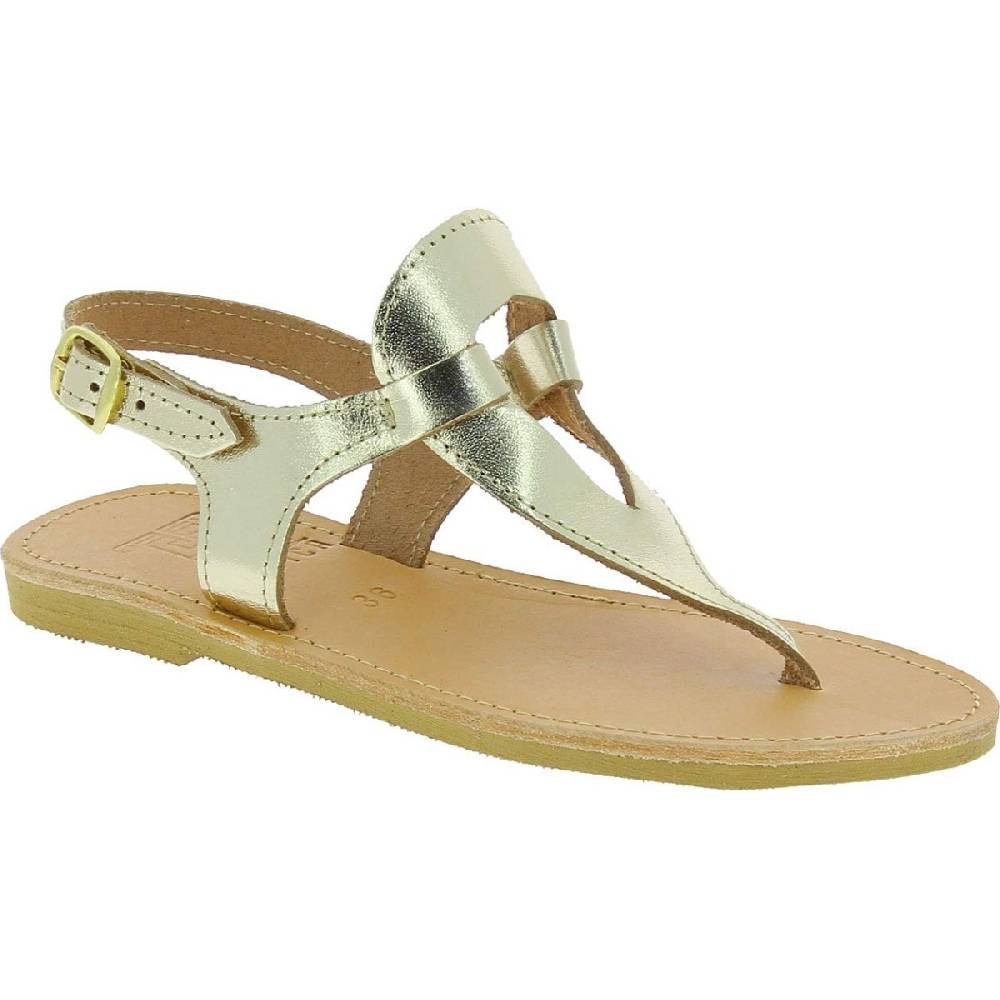 Lartigiano Del Cuoio Sandali infradito a goccia da donna fatti a mano in pelle di vitello laminata oro