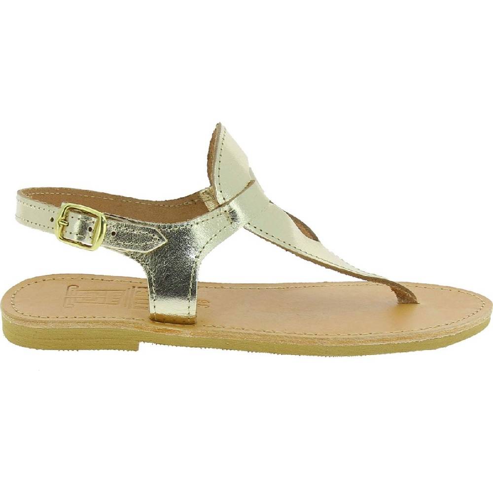 Lartigiano Del Cuoio Sandali infradito a goccia da donna fatti a mano in pelle di vitello laminata oro Outlet