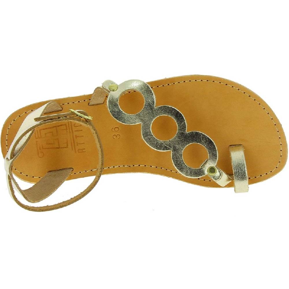 Lartigiano Del Cuoio Sandali infradito a cerchi da donna fatti a mano in pelle di vitello laminata oro Offerte