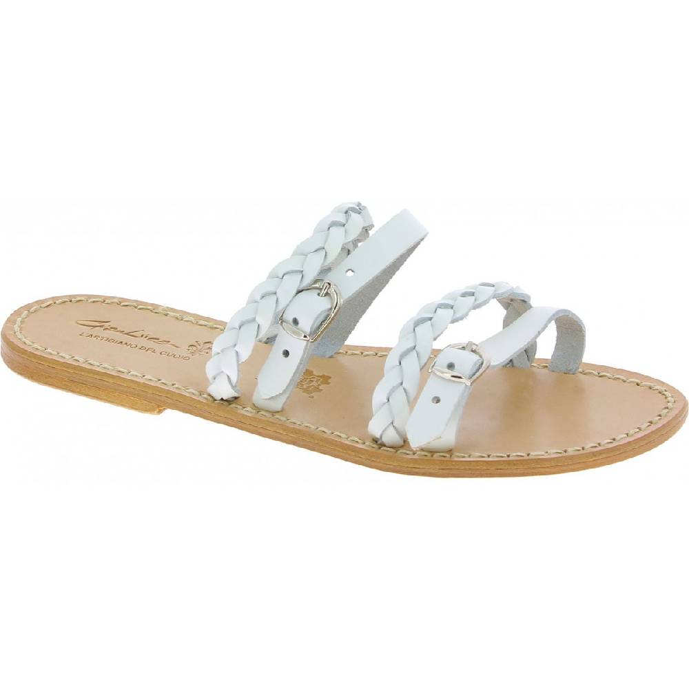 Lartigiano Del Cuoio Ciabatta donna artigianali in pelle intrecciata bianca