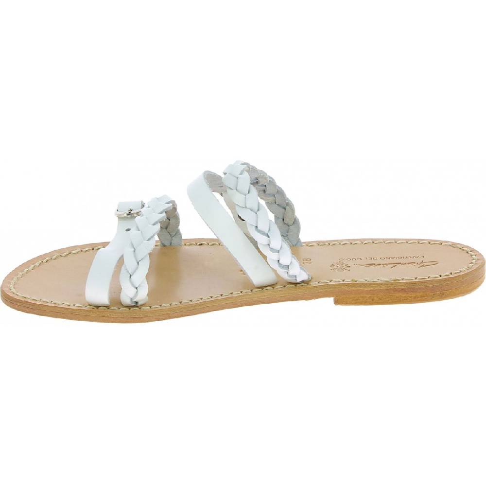 Lartigiano Del Cuoio Ciabatta donna artigianali in pelle intrecciata bianca Grandi sconti