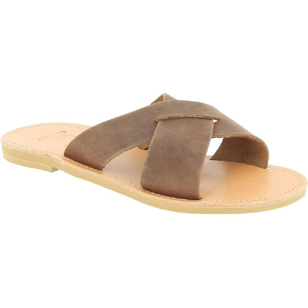 Lartigiano Del Cuoio Sandali ciabatte da uomo con fasce incrociate in pelle nubuk testa di moro