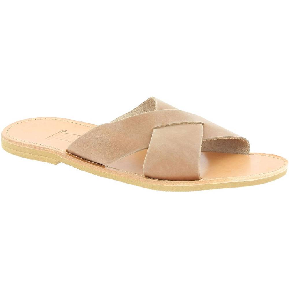 Lartigiano Del Cuoio Sandali uomo in nubuck marrone chiaro fatti a mano in Grecia Vendita