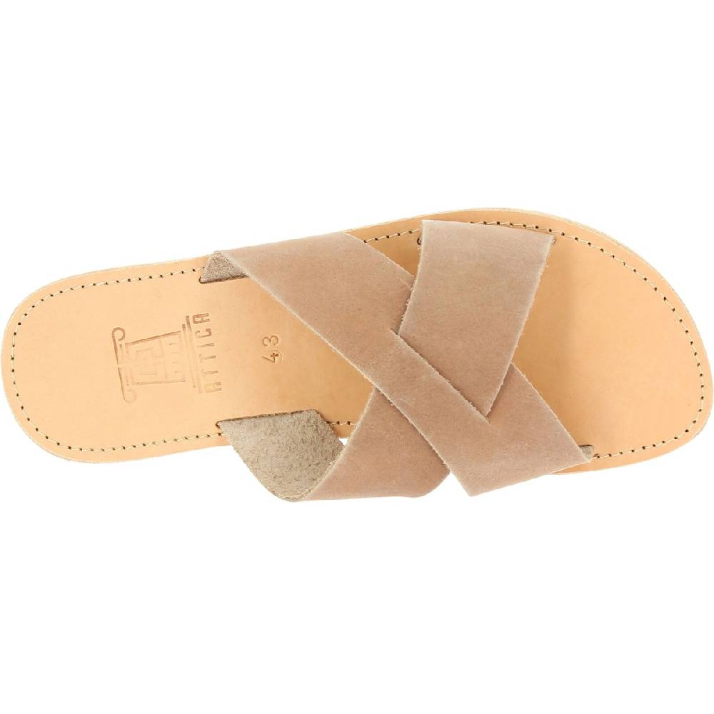 Lartigiano Del Cuoio Sandali uomo in nubuck marrone chiaro fatti a mano in Grecia Vendita