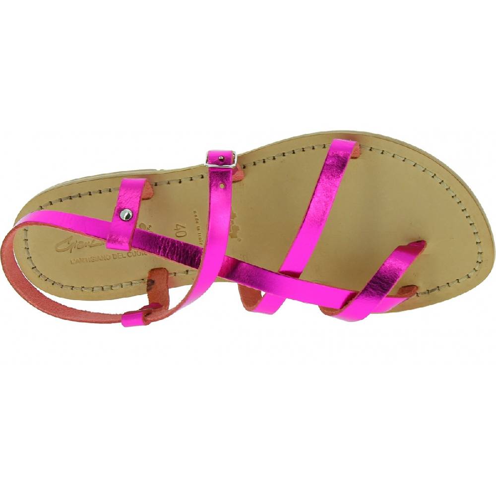 Lartigiano Del Cuoio Sandali bassi alla schiava fatti a mano in pelle laminata fucsia Presa
