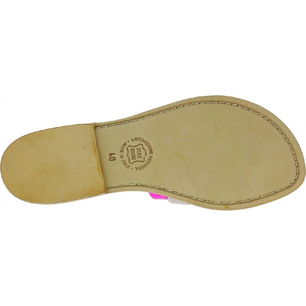 Lartigiano Del Cuoio Sandali bassi alla schiava fatti a mano in pelle laminata fucsia Presa