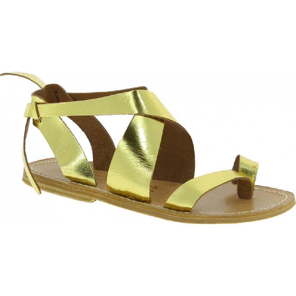 Lartigiano Del Cuoio Sandali donna fatti a mano in pelle laminata colore oro