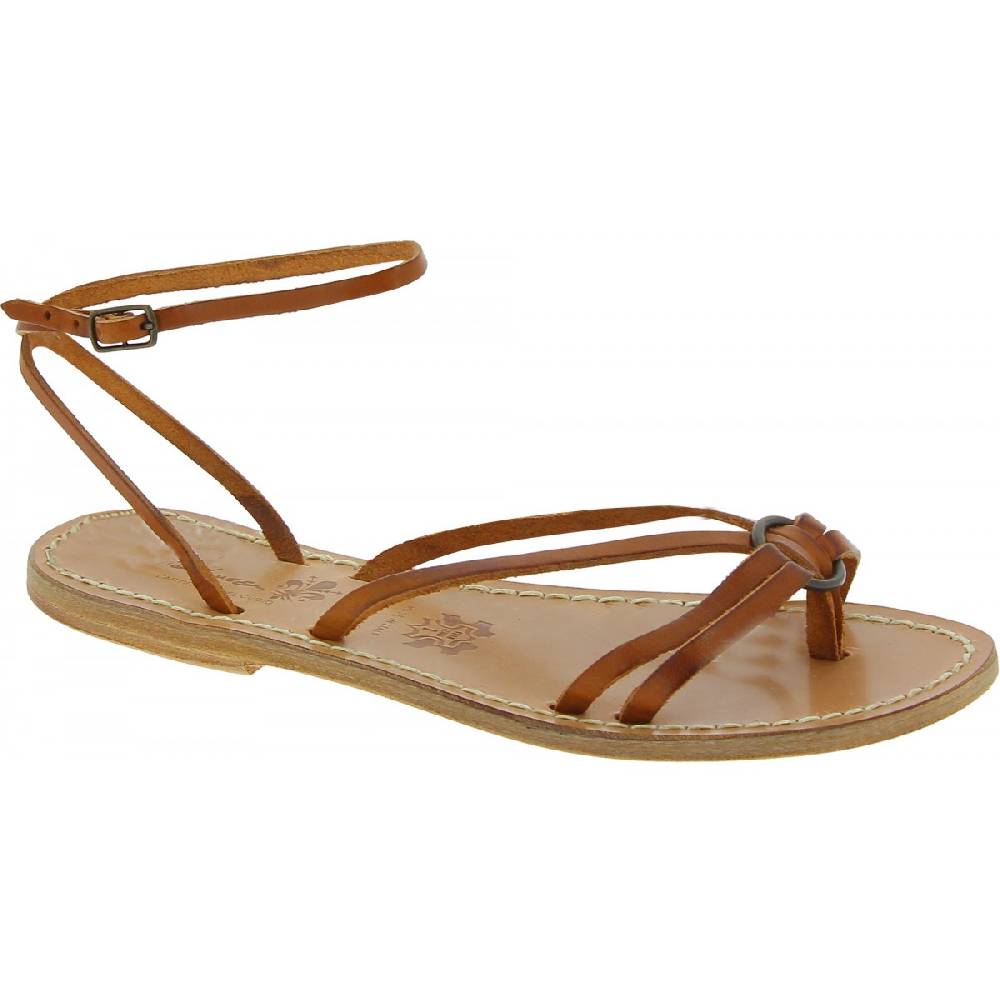Lartigiano Del Cuoio Sandali infradito in pelle color cuoio da donna fatti a mano