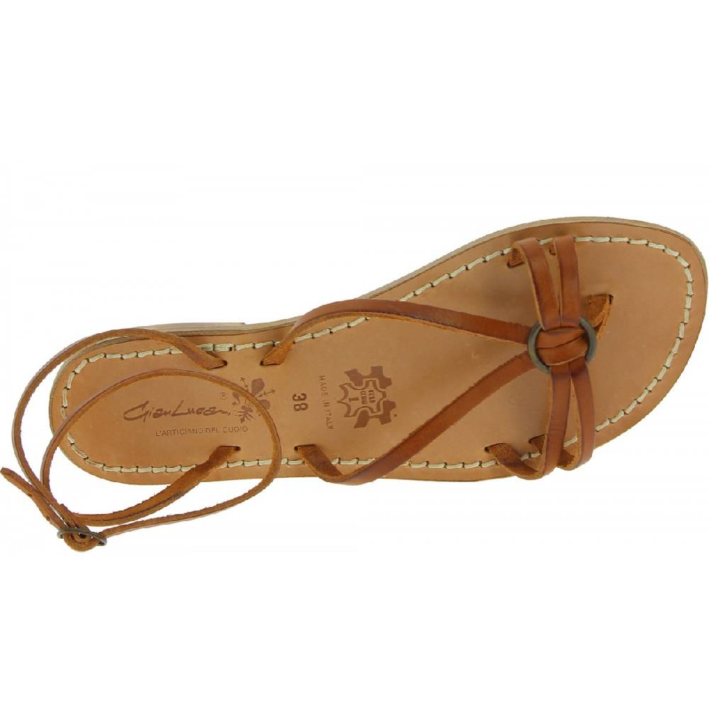 Lartigiano Del Cuoio Sandali infradito in pelle color cuoio da donna fatti a mano Super sconto