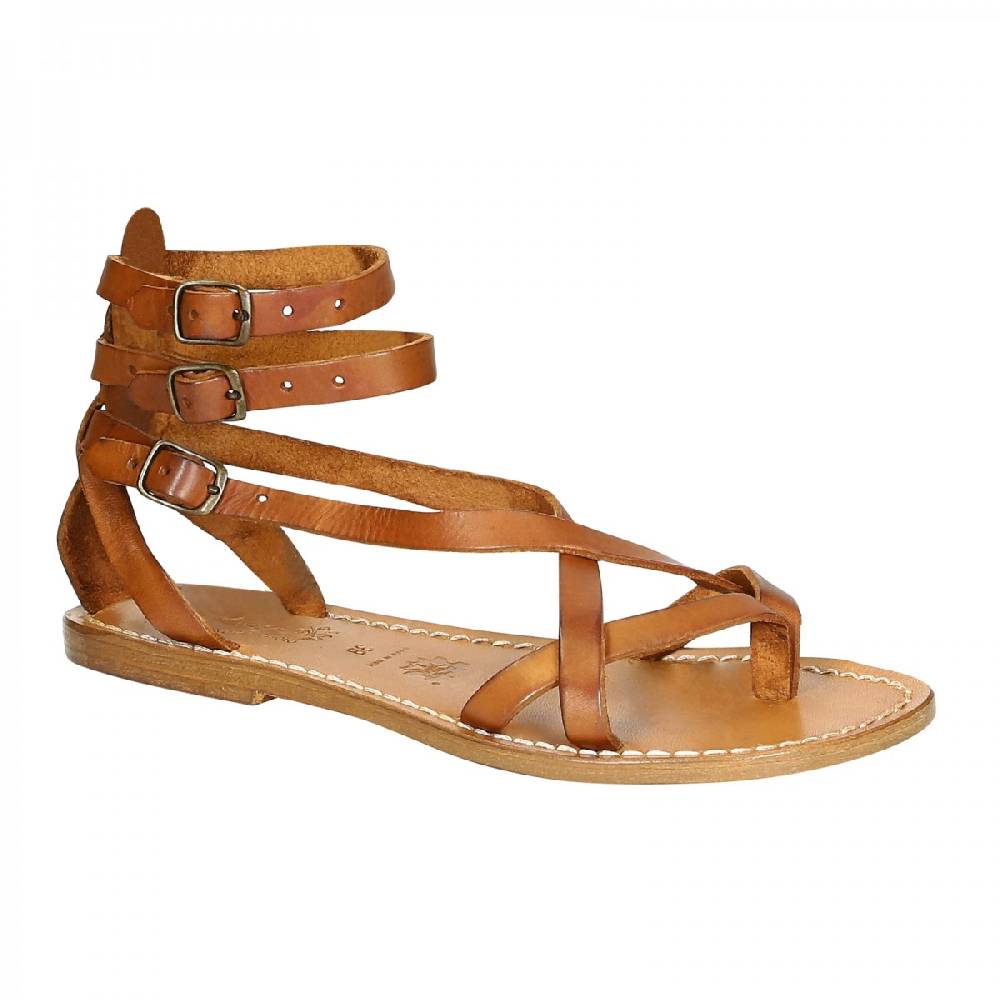 Lartigiano Del Cuoio Sandali gladiator donna fatti a mano in pelle colore cuoio antico