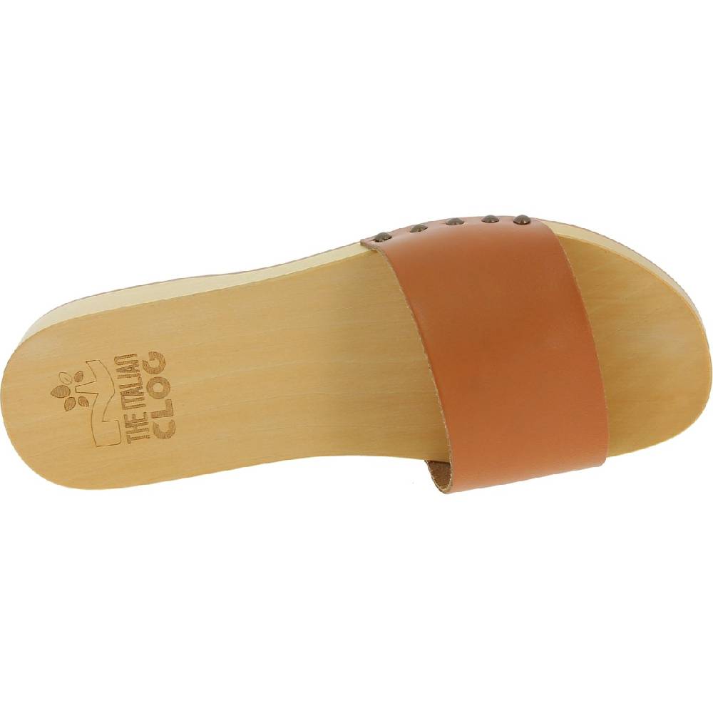 Lartigiano Del Cuoio Zoccoli in legno da uomo con fascia in pelle color cuoio Sconto