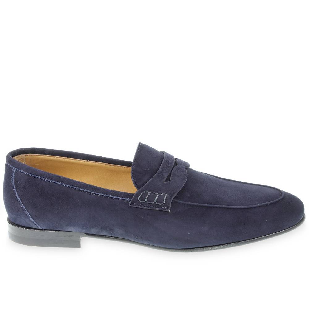 Lartigiano Del Cuoio Mocassino penny in camoscio blu fatto a mano da Fratelli Borgioli Outlet