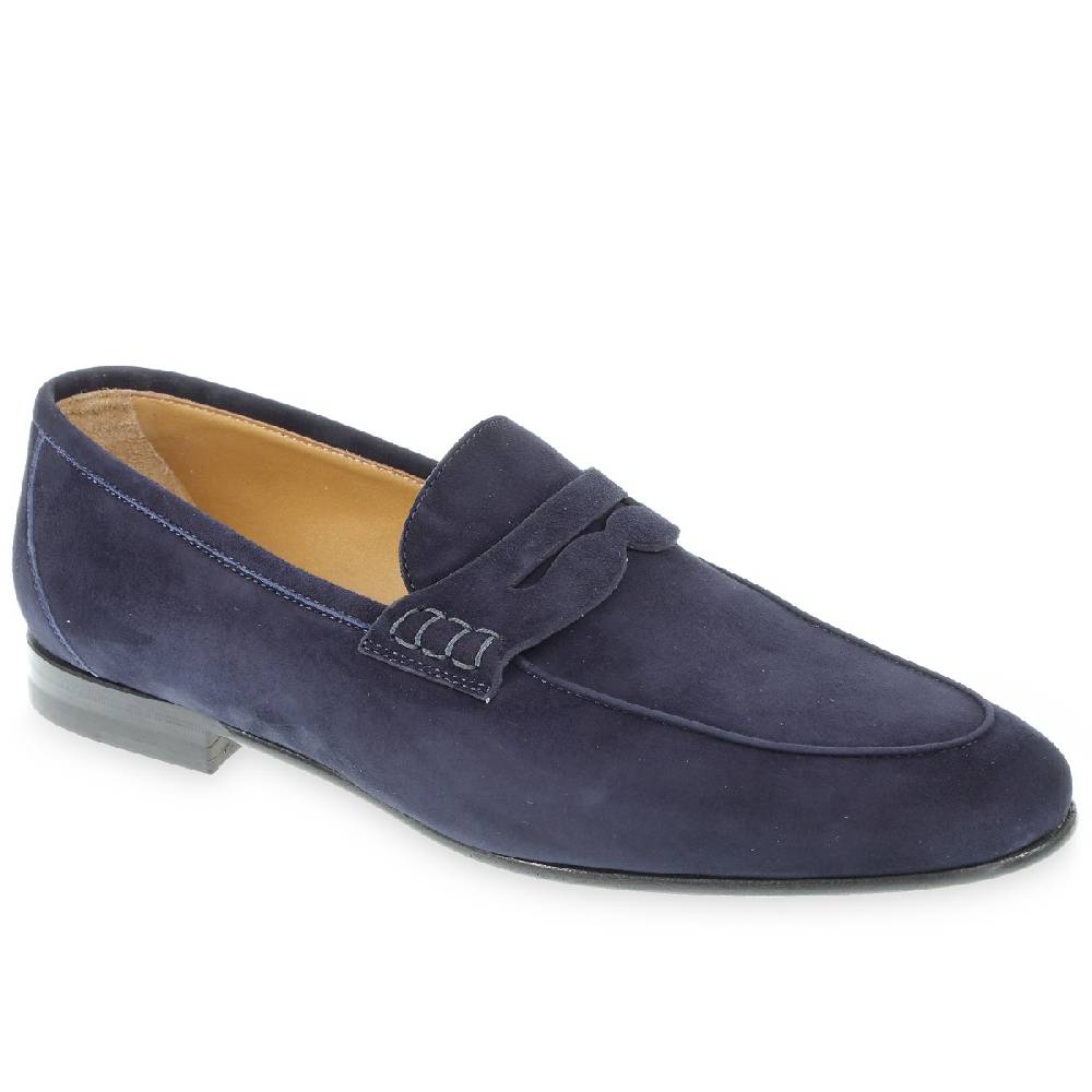 Lartigiano Del Cuoio Mocassino penny in camoscio blu fatto a mano da Fratelli Borgioli Outlet