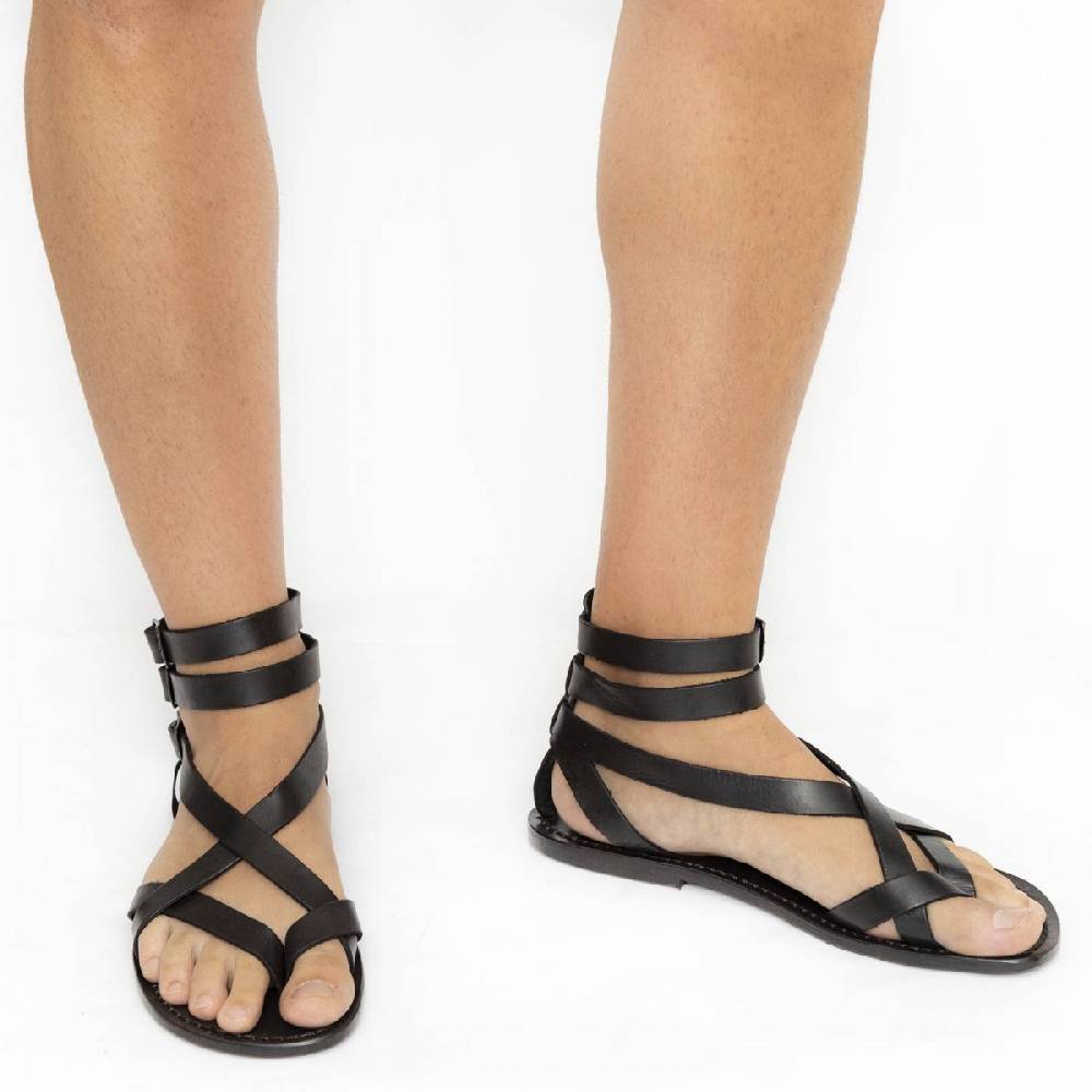 Lartigiano Del Cuoio Sandalo gladiatore uomo in pelle nero In Saldo
