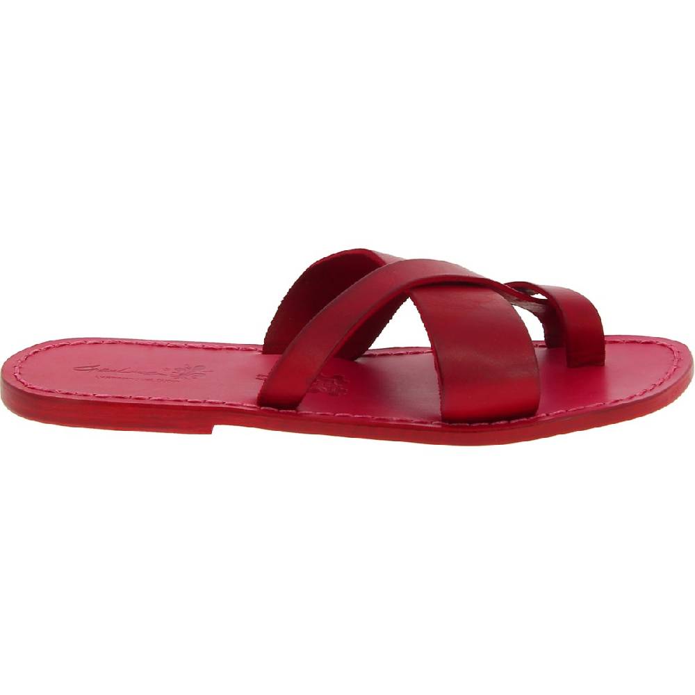 Lartigiano Del Cuoio Infradito in pelle rossa intrecciata sull'alluce e suola in cuoio Moda