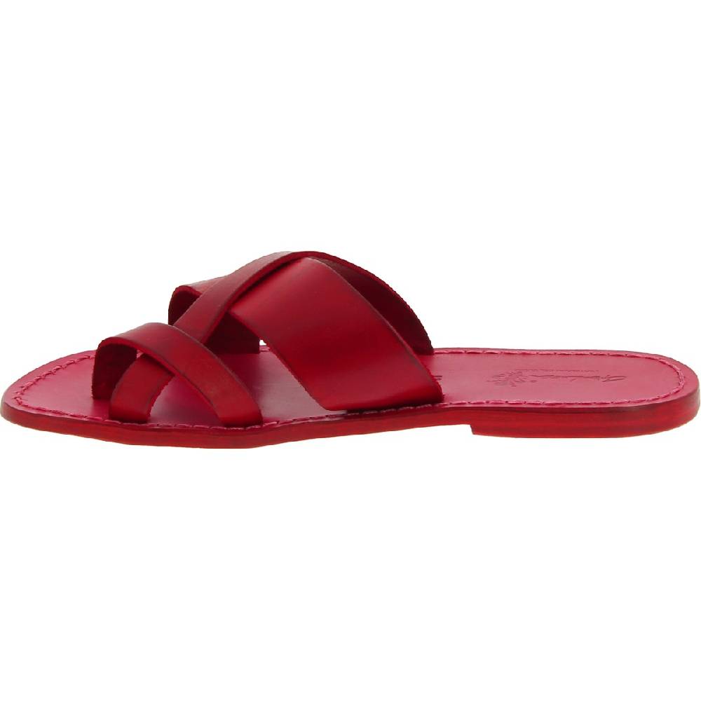 Lartigiano Del Cuoio Infradito in pelle rossa intrecciata sull'alluce e suola in cuoio Moda