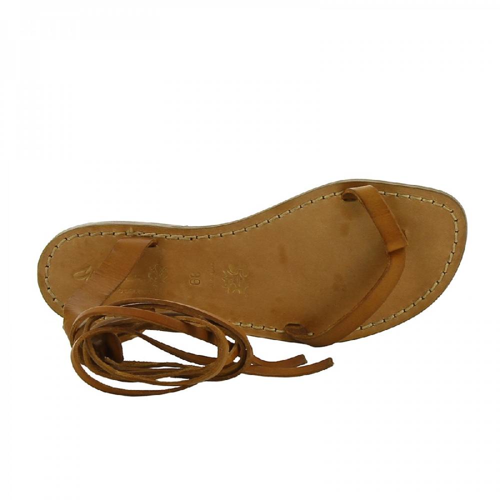 Lartigiano Del Cuoio Sandali schiava bassi fatte a mano in pelle color cuoio In Linea